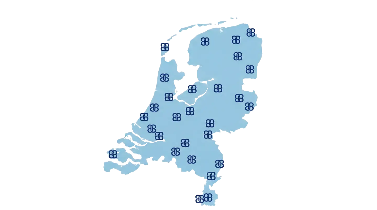 Kaart met werkgebied B&B
